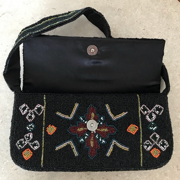 PRICE IS FIRM Black & Multi Color Hand Beaded Small Purse Unique - Picture 3 of 8
